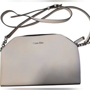 Calvin Klein-NWT,White Vegan Leather, Crossbody Bag W/Outside Pocket, 1 Zippered